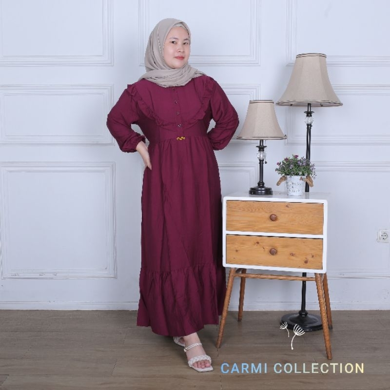 Dress linen maroon polos / gamis linen