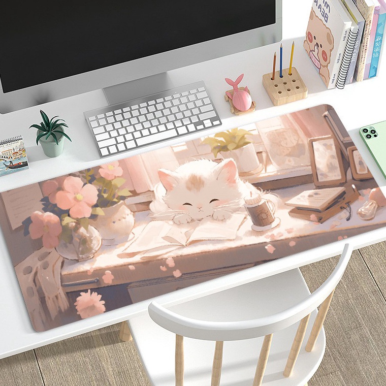 LUCKY CAT  PREMIUM MOUSE PAD PANJANG  LARGE KEYBOARD PAD  GAMING MOUSE PAD  MOUSE PAD MOTIF KUCING C