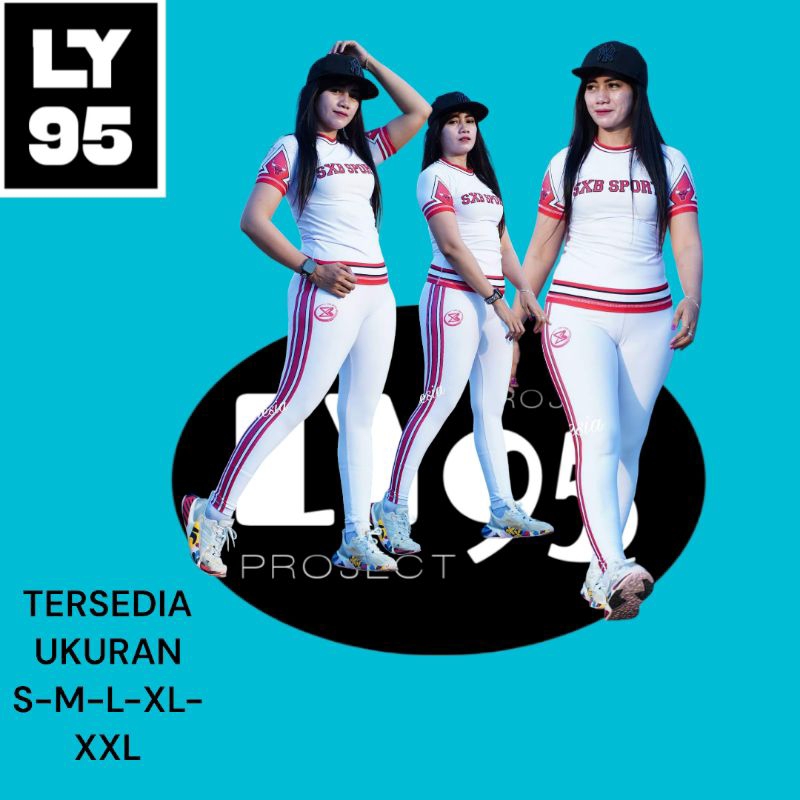 SET PAKAIAN OLAHRAGA WANITA SXB SPORT RED WHITE BULLS SHORTSLEEVE AND LEGGING Zumba/Aerobik/Gym/Rynn