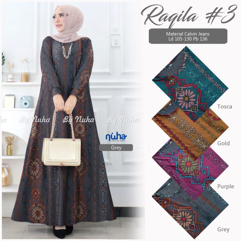 Gamis Raqila #2 Dress Super Jumbo XXL-XXXL Motif Printing Gamis Wanita Terbaru  Gamis Batik Ori Solo