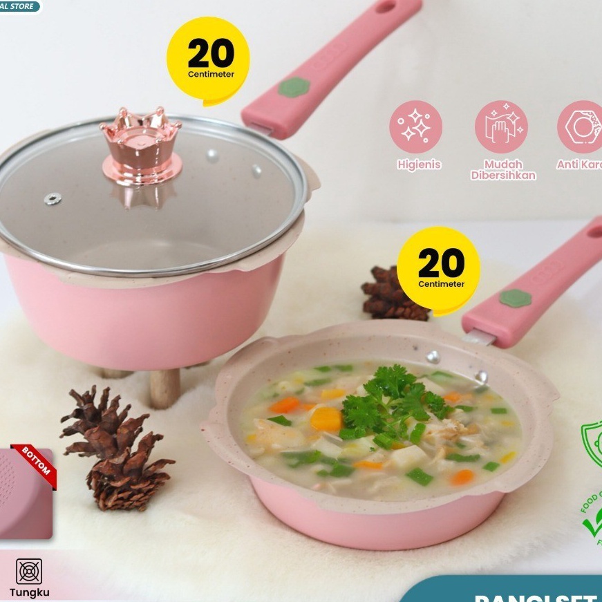 Ekstra Sinda Panci Mpasi Cookware Full Set  Peralatan Panci Bayi Warna PinkBlue Granite Die Cast  Ku
