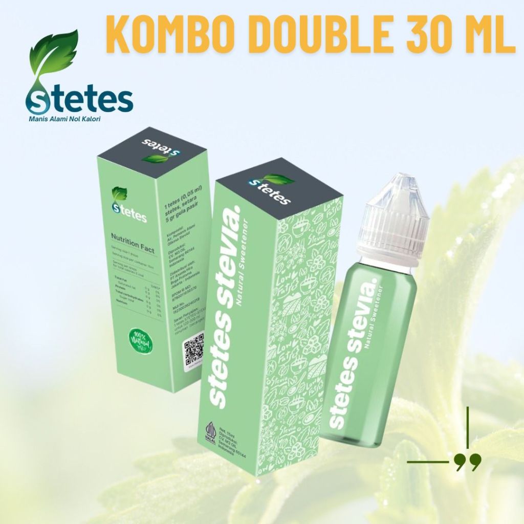 

KOMBO DOBEL Gula Stevia Stetes Stevia 30 ml / 15 ml / 5 ml Halal BPOM Solusi Untuk Diabetes