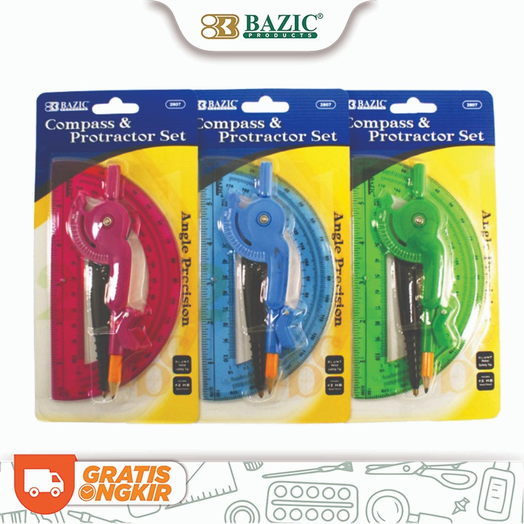 

Bazic Scale-Arm Compass & 6" Protractor Set - Jangka & Busur