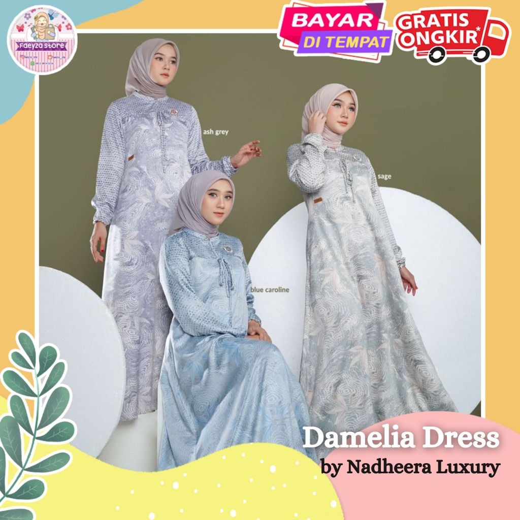 Damelia Dress ORI by Nadheera Luxury Gamis Terbaru Silk Premium Busui Jumbo XXL - XXXL Dress Kondang