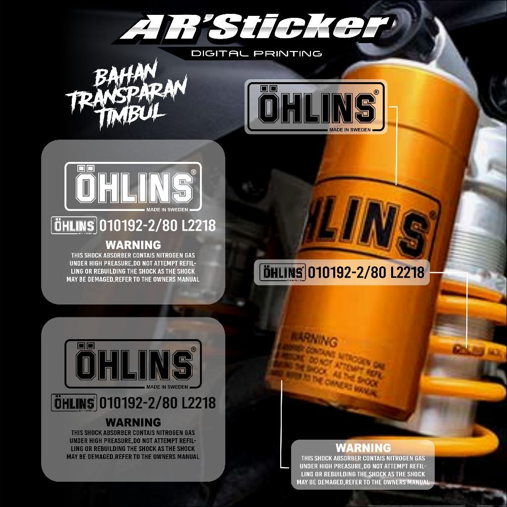 AR Store Transparan Timbul OHLINS - Stiker Ohlins Shock Tabung Bawah Original