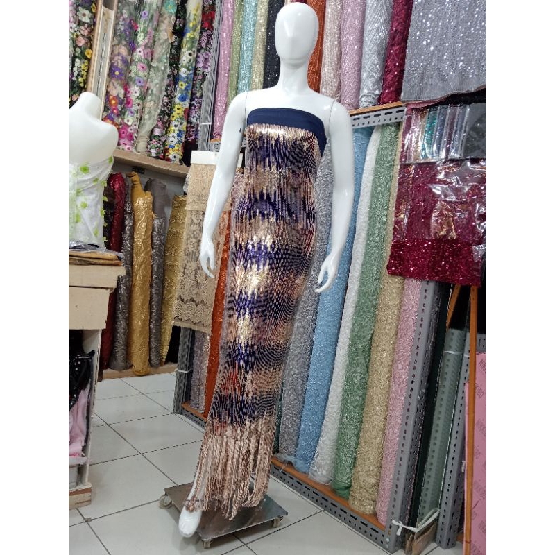 Bahan Kain SQUIN Ronce gradasi Tulle sequeen Rumbai Payet