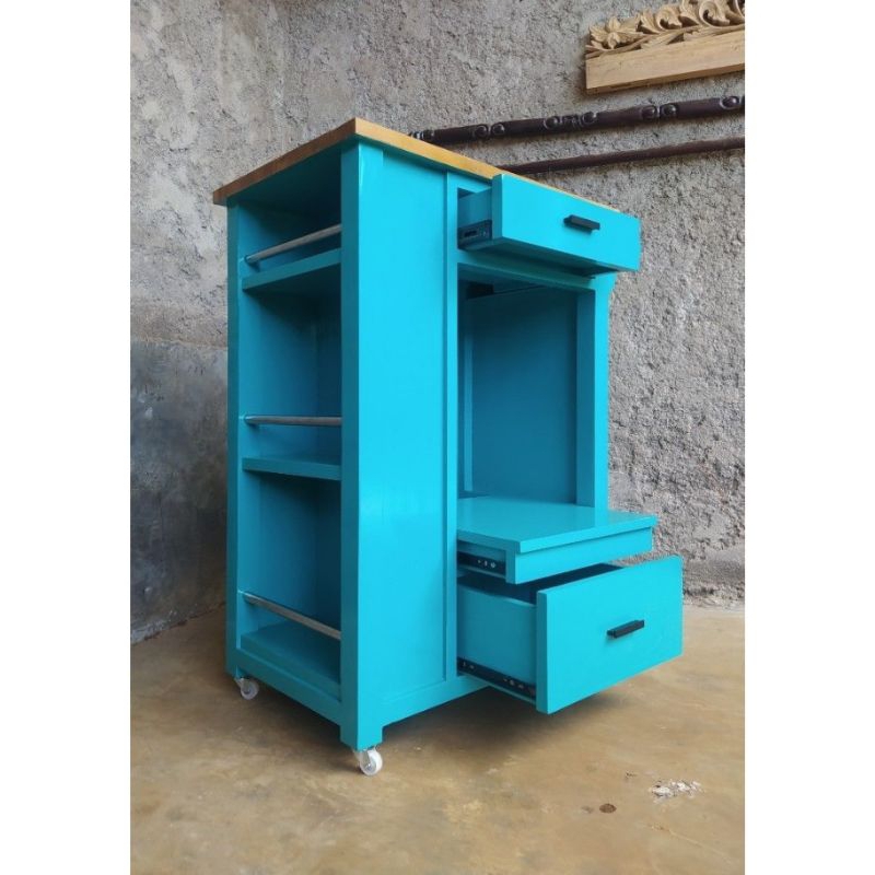 Meja dapur portable minimalis finisheng duco/Kitchenset portable minimalis top jati/Island table por