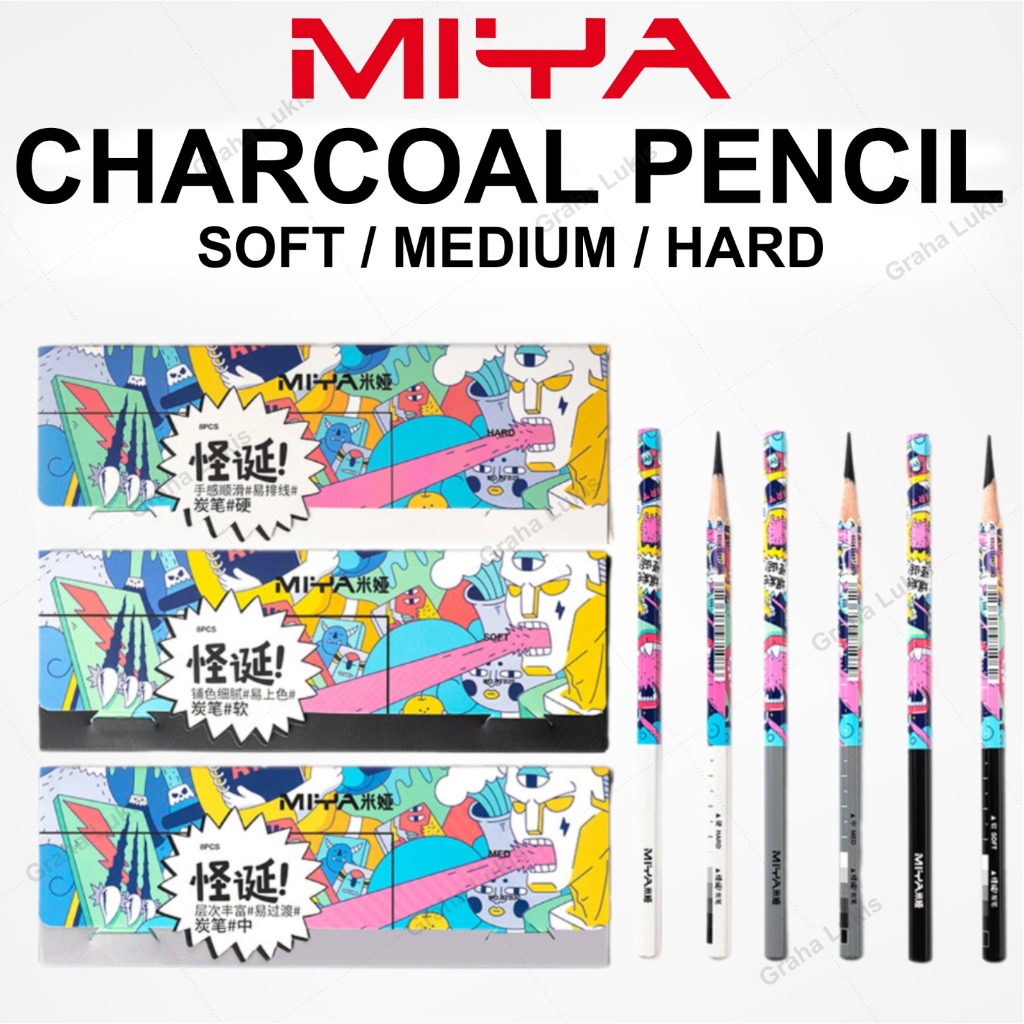 

Miya Himi Charcoal Pencil Satuan / Set - Soft / Hard / Medium - Pensil Sketsa Arang