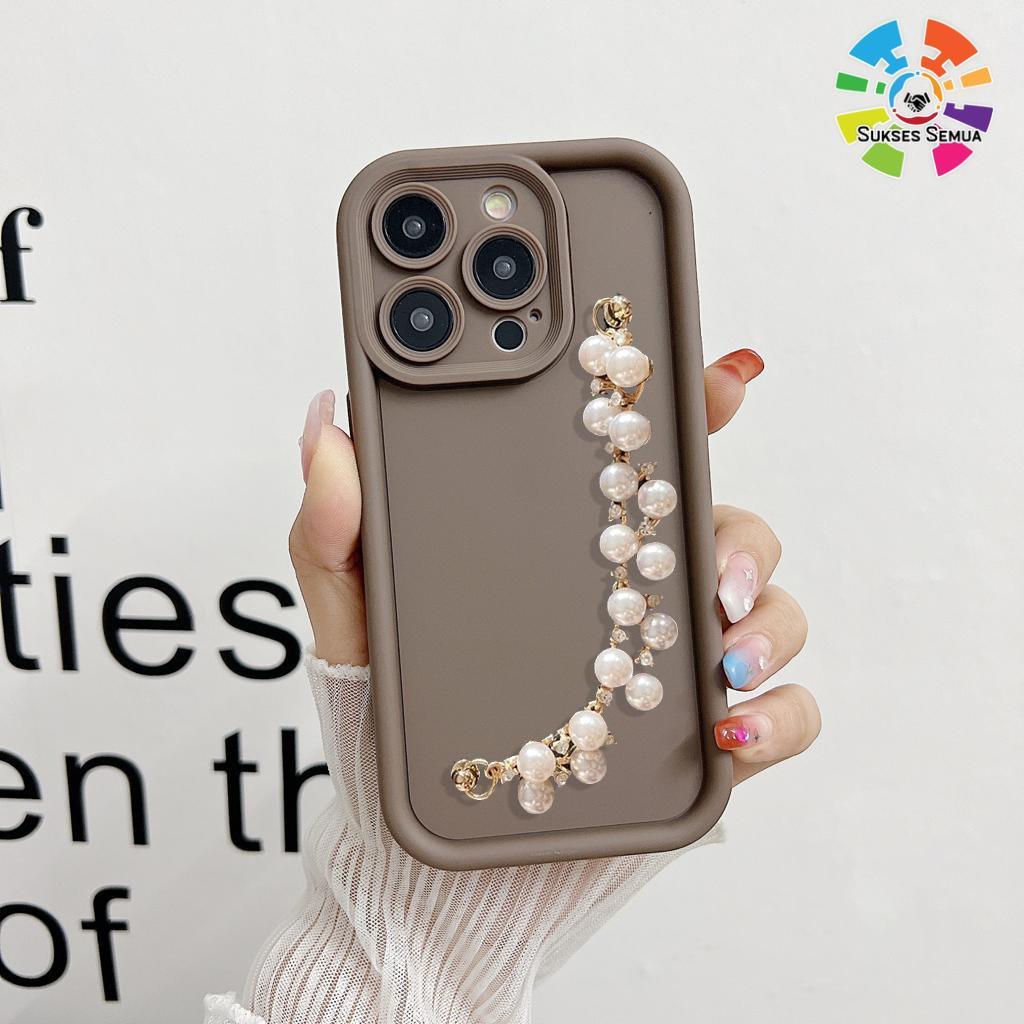 Gc95 Case Casing Silikon Matte Rose Pearl Chain Grip - Casing Hp Compatible For Iphone 12 12 Pro 12 