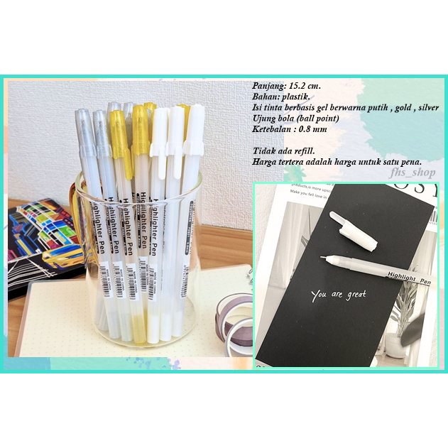 

Pulpen Gel Pulpen Putih Pulpen Tinta Putih Highlight White Ink Pen