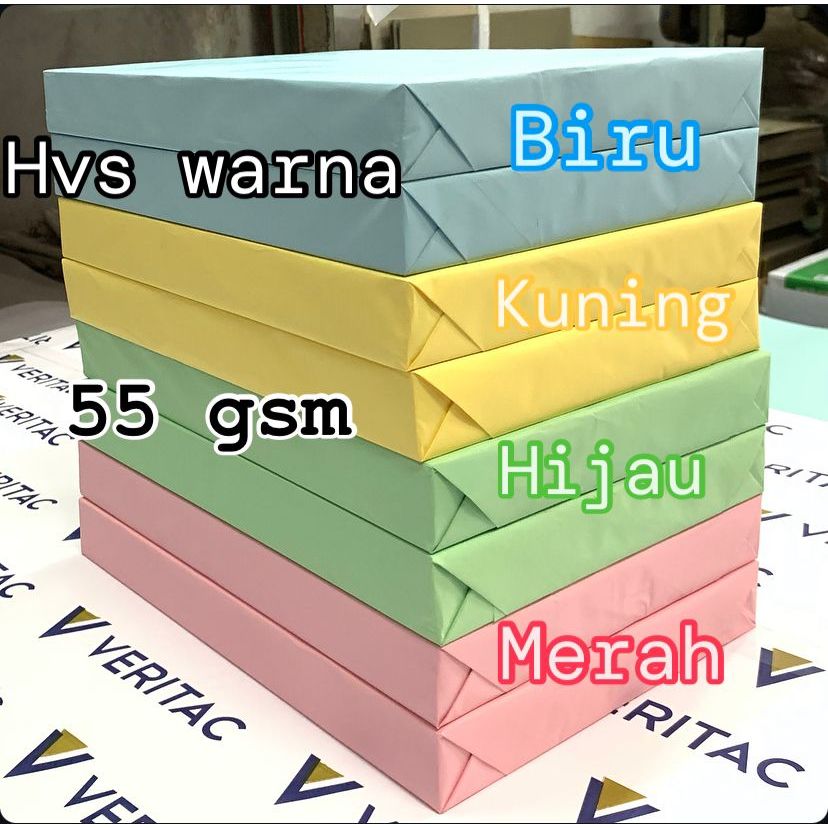 

Kertas HVS Warna Pink , Biru , Hijau , Kuning , 55 Gsm Ukuran Folio ( F4 ) , 1 RIM isi 500 Lembar