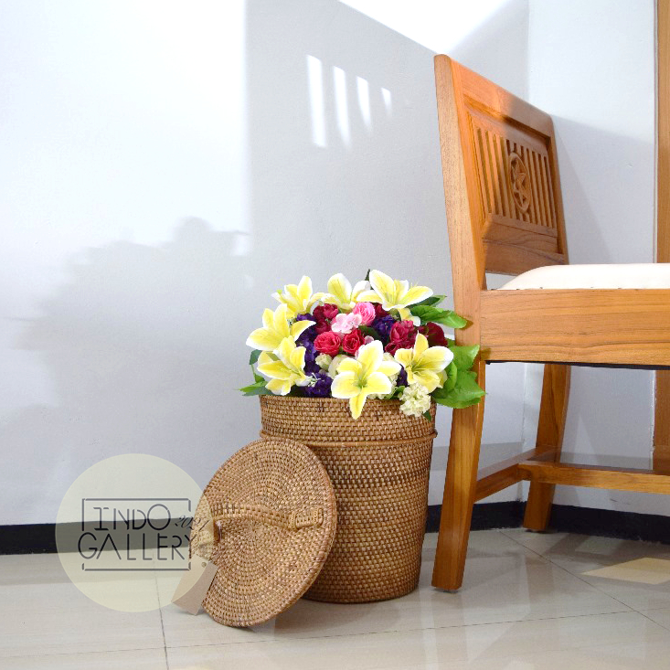 KERANJANG BULAT ROTAN & TUTUP DENGAN SABUK MELINGKAR / KERANJANG SERBAGUNA
