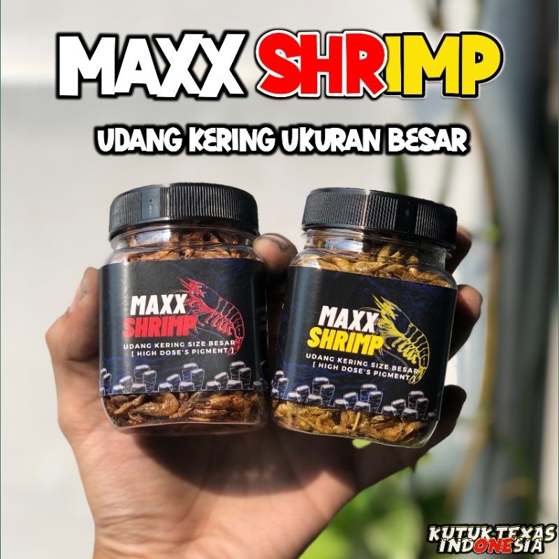 Maxx Shrimp Udang Kering Ukuran Besar Kutuk Texas Pakan Ikan Proggres Warna Channa Maru Yellow Dan R