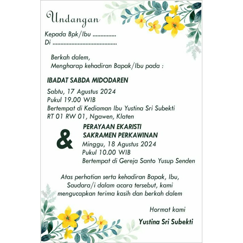 undangan pernikahan 1 lembar bolak balik undangan selembar mewah undangan murah simple undanga khita