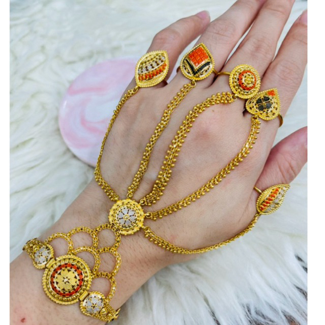 gelang india motif dubai cincin lima jari mewah elegant emas asli kadar 700