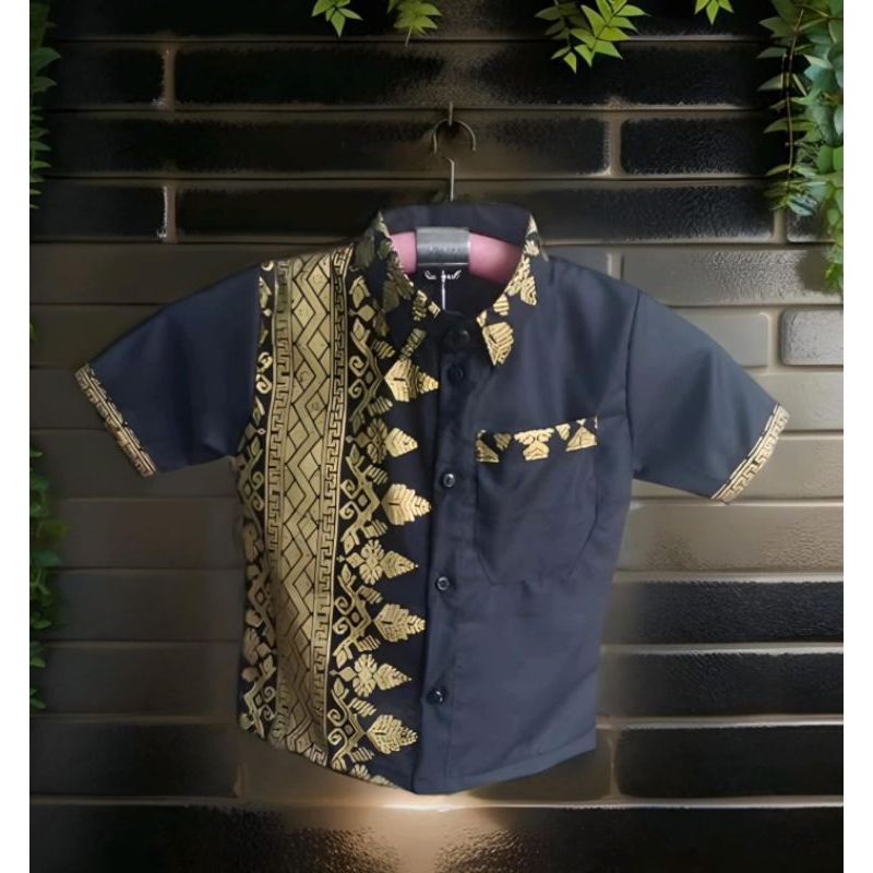 Hem batik anak polos kombinasi TOYOBO leher BERMOTIF,usia 1-10tahun