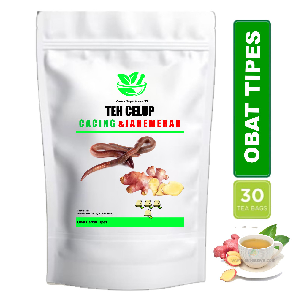 

Teh Lumbricus Rubellus Cacing Tanah & Jahe Merah Obat Tipes Isi 30 Tea Bag Original