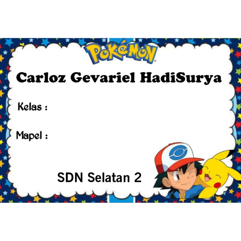 

(ISI 50 PCS) STICKER LABEL BUKU PELAJARAN SEKOLAH BISA CUSTOM NAMA DAN FOTO MOTIF POKEMON