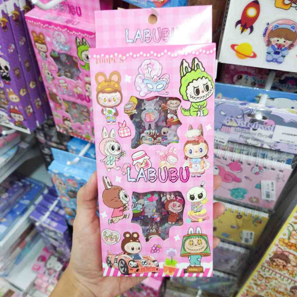 

100 PCS STIKER KARAKTER LABUBU PINK LUCU STICKER ANAK ALAT TULIS STATIONERY HAMPERS SOUVENIR SUVENIR ULANG TAHUN