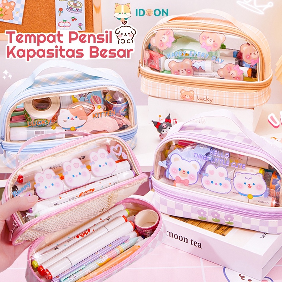 

Ready Now IDOON Pencil Case Transparan Korea Tempat Pensil Besar Dua Lapis Kotak Pensil Tempat Pola Hewan Lucu