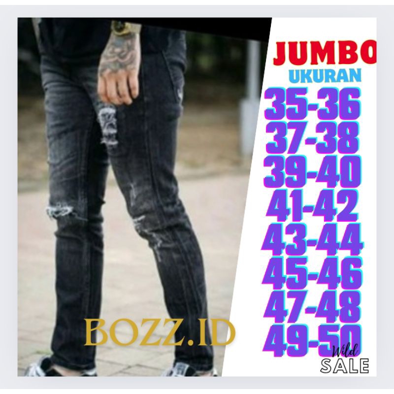 JUMBO BIG SIZE 27-50 celana jeans sobek pria celana panjang sobek bahan melar