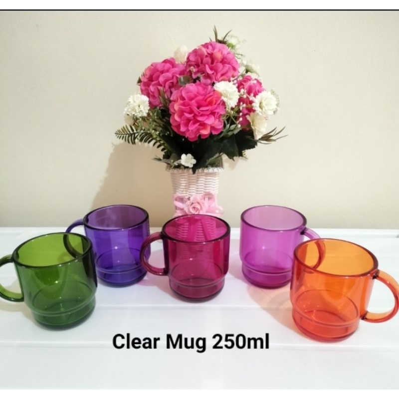 Clear Mug (1pcs)/Clear Mug Tupperware/Clear mug Hijau/gelas Tupperware/Clear mug Fushia/clear mug un