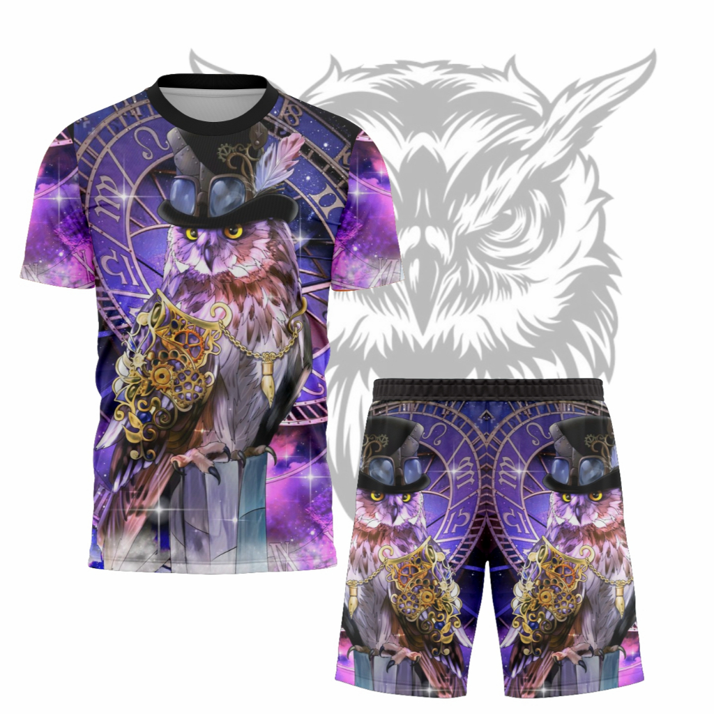 RB Setelan Kaos Printing 3D Owl Burung Hantu Bahan Drifit Premium Unisex