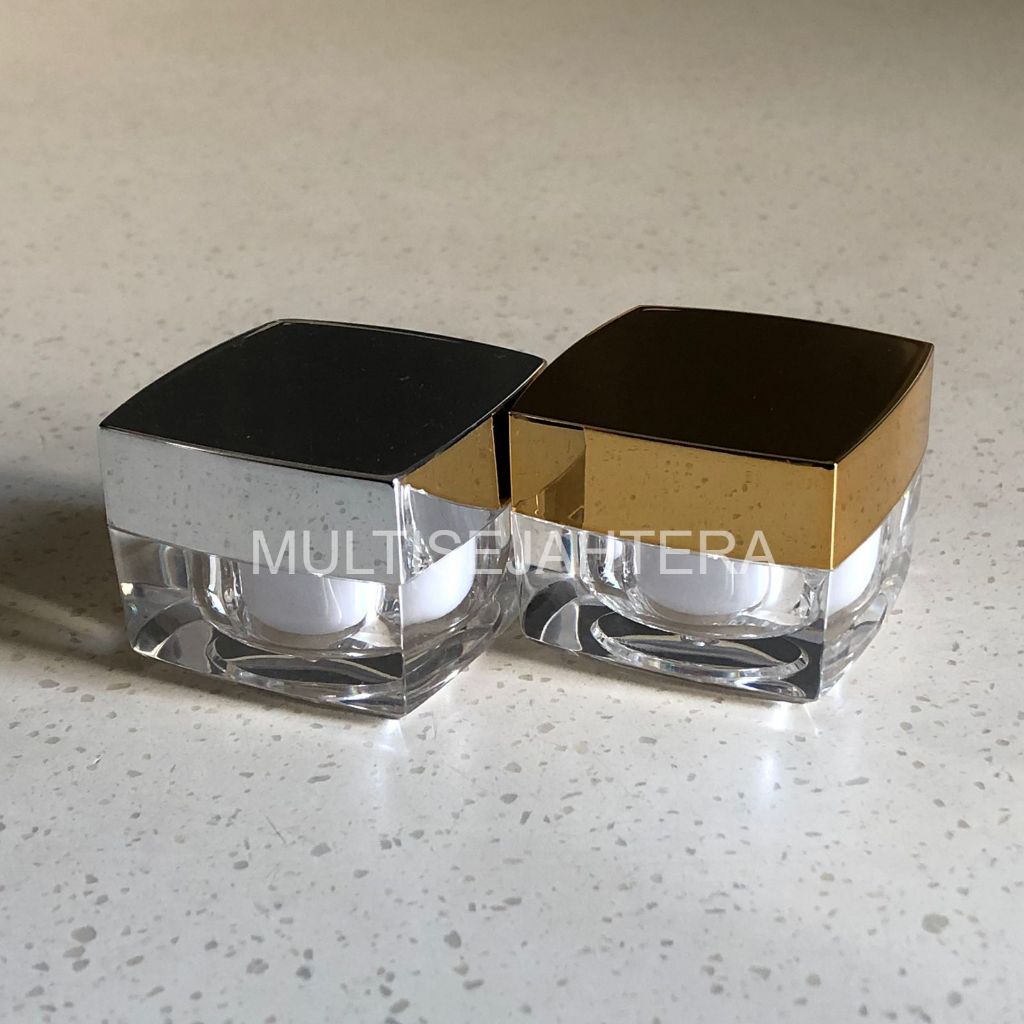 POT CREAM AKRILIK KOTAK 10GR / AKRILIK SQUARE JAR SILVER GOLD 10GR