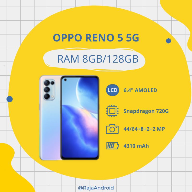 OPPO RENO 5 5G RAM 8GB/128GB SECOND FULL ORI SEGEL GARANSI MURAH