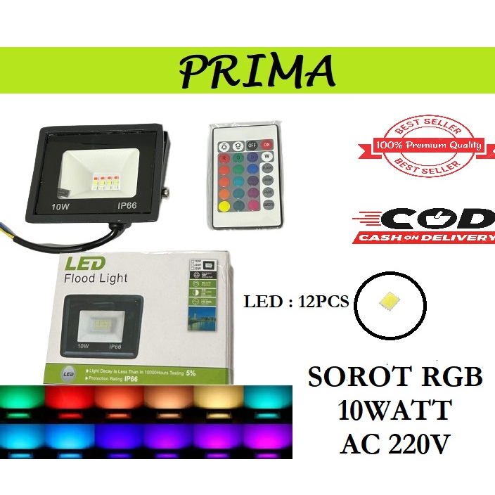 LAMPU SOROT RGB 10W LED WARNA WARNI 10Watt Tembak Floodlight- AC 220volt