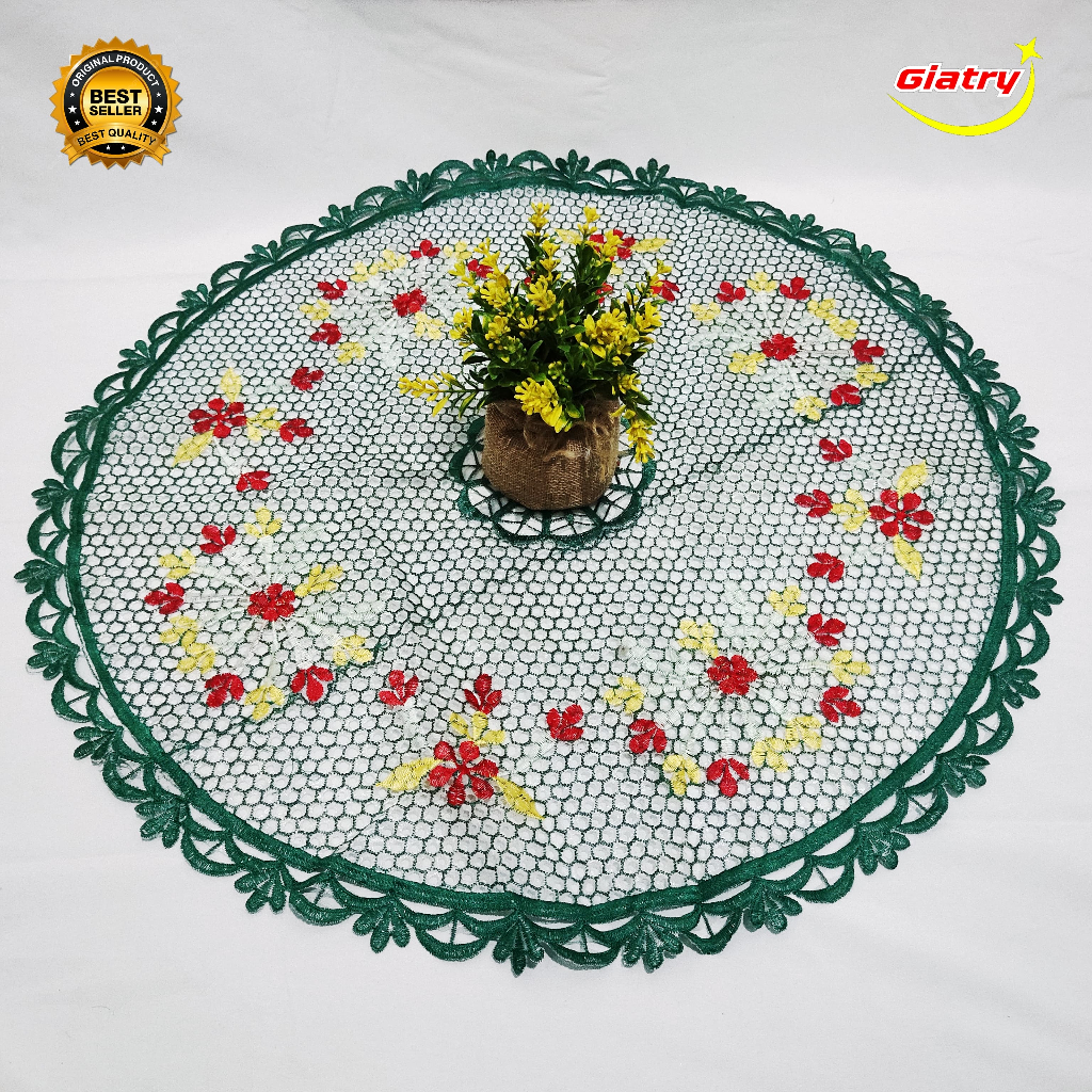 taplak meja tamu bulat kecil bordir/taplak meja sudut/taplak vas bunga/taplak meja rias size 60