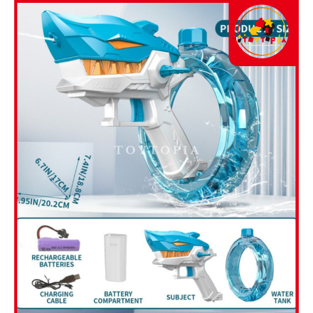 TOYTOPIA - Mainan Pistol Air Listrik Berbentuk Hiu Pistol Air Mainan Jarak Jauh Tembakan Panjang Coc
