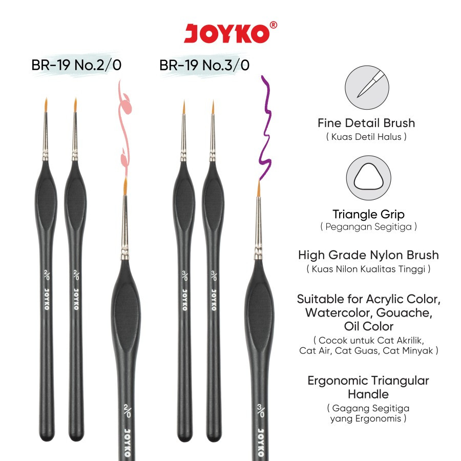 

Brush Kuas Cat Air Lukis Acrylic Joyko BR-19 Ergonomic Triangular