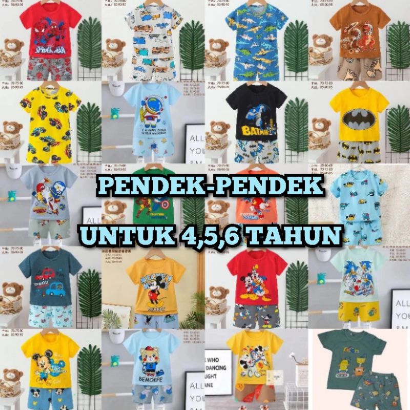 SETELAN BAJU TIDUR ANAK/BAJU HARIAN  ORGANIK  IMPORT HP (PENDEK-PENDEK) MOTIF COWOK UNTUK 4,5,6 TAHU