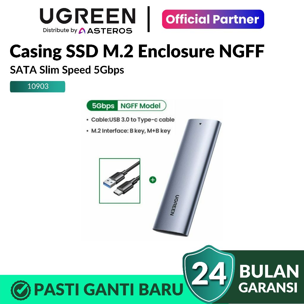 UGREEN Casing SSD M.2 Enclosure NGFF / SATA Slim Speed 5Gbps 10903