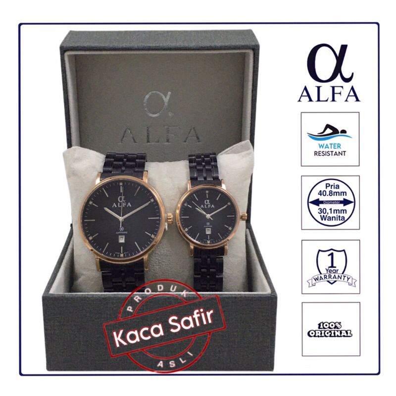 ALFA Jam Tangan Couple Kaca Safir Tahan Air 88169 Original
