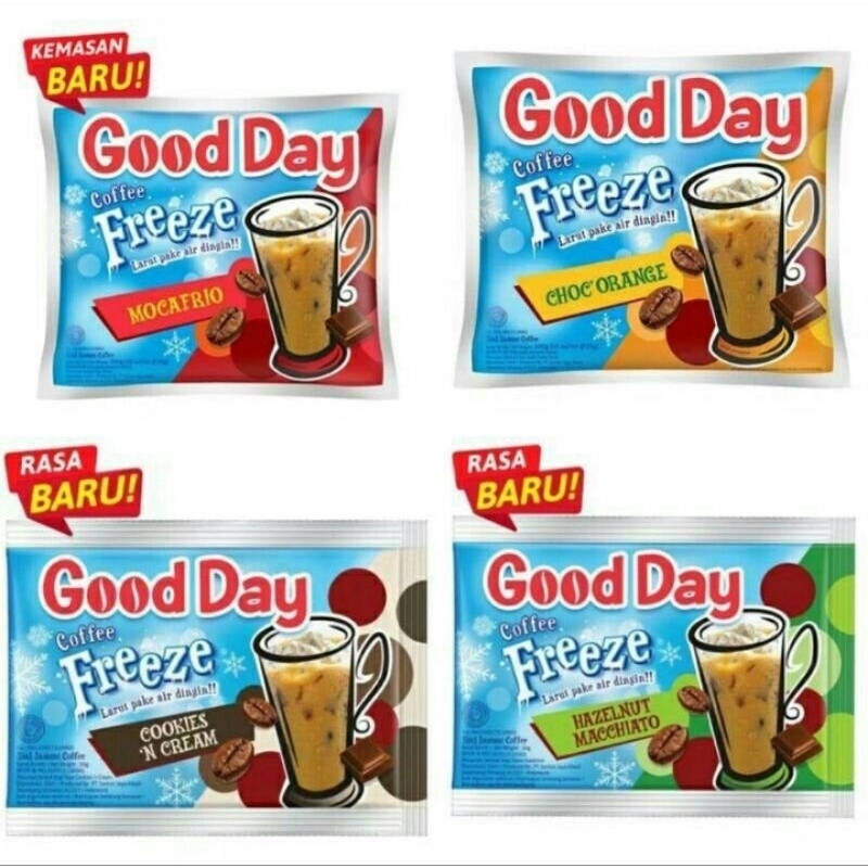 

Good Day Freeze isi 10 sashet - kopi goodday ranceng - rasa cookies cream, hazelnut, mocafrio, choco orange