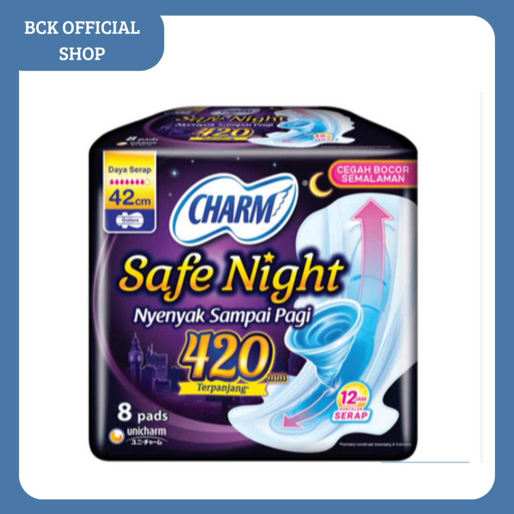 Charm Pembalut Safe Night 42cm Wing 8 pads