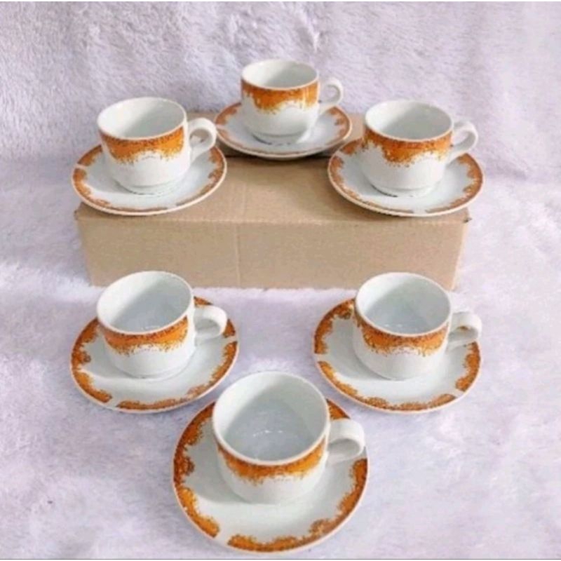 Cangkir set lilia isi 6 / Cangkir keramik motif bunga/ Cangkir lilia keramik 1 dus isi 6 set