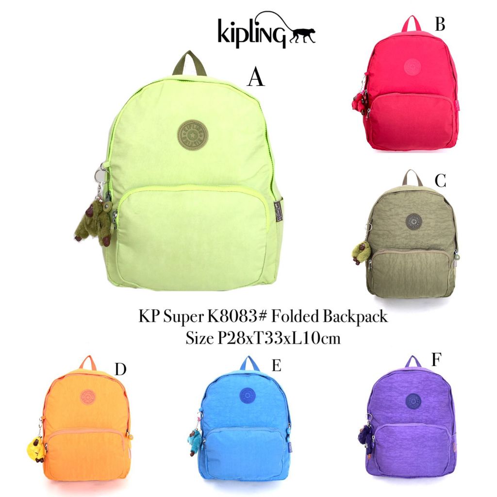 Tas Ransel  Lipat Kipling Medium Ada kantong Samping Ruang Botol Air Minum Tas Sekolah Anak TK SD SM