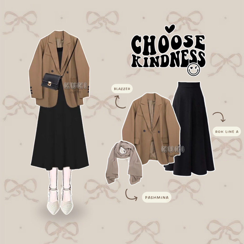 Oneset Kuliah Kerja (Hijab Blazer Rok Hitam) OOTD Hijab Korean Style - KK49