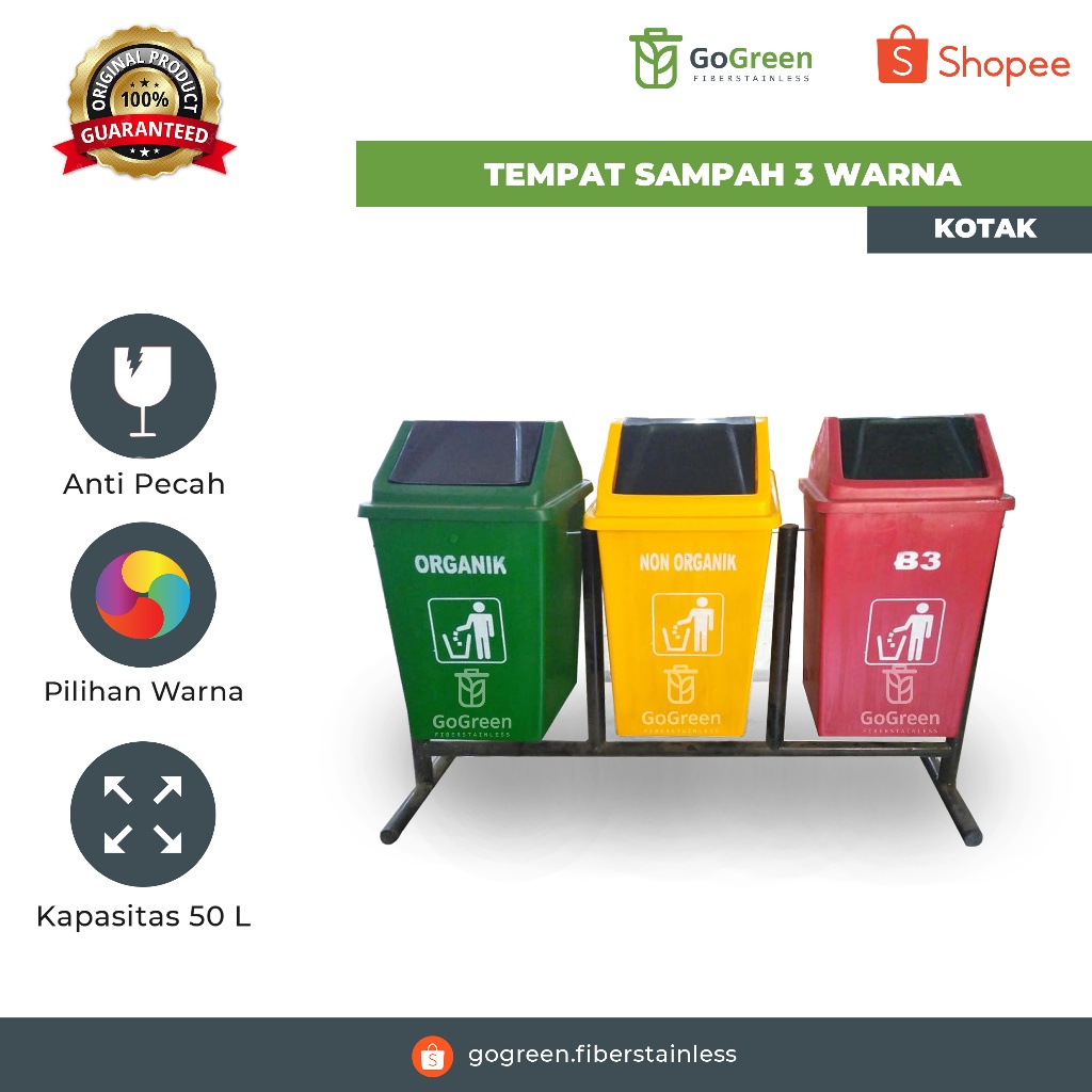 Tempat sampah 3 warna kapsitas 50 liter