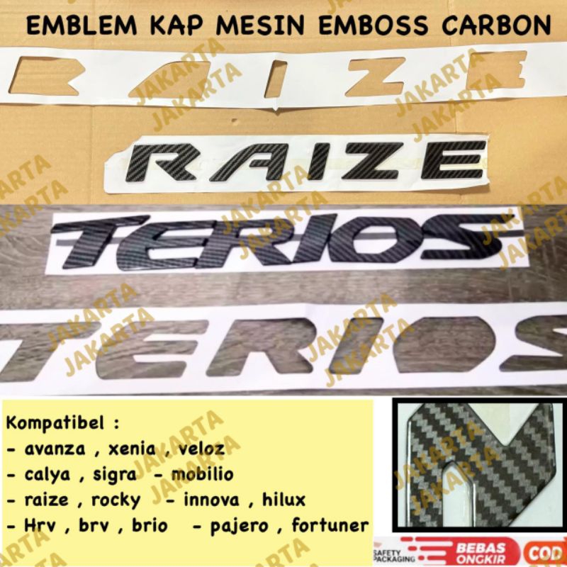 Emblem Kap Mesin Carbon Avanza Xenia Veloz Calya Sigra Innova Fortuner Hilux Xpander Cross Raize Roc