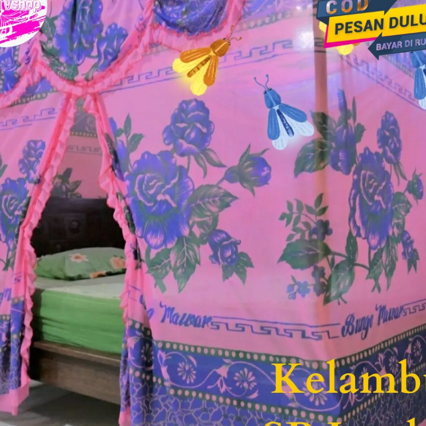 Unggul KELAMBU KOTAK GANTUNG MOTIF BUNGA UKURAN JUMBO 2x2 CM