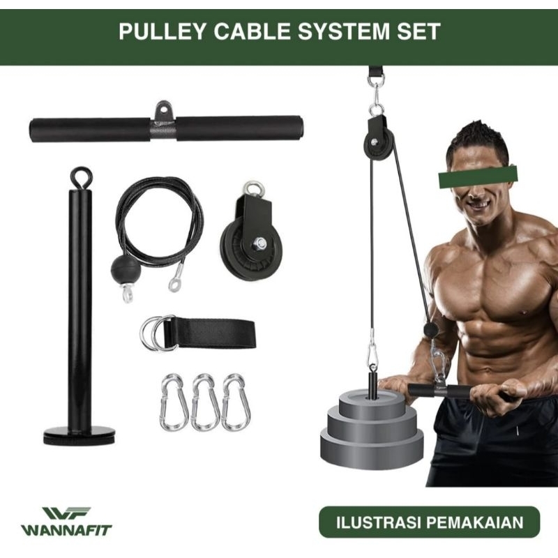 Pulley Cable System Set Wannafit | Katrol Fitness Gym Machine Trisep Bisep Pull up bar