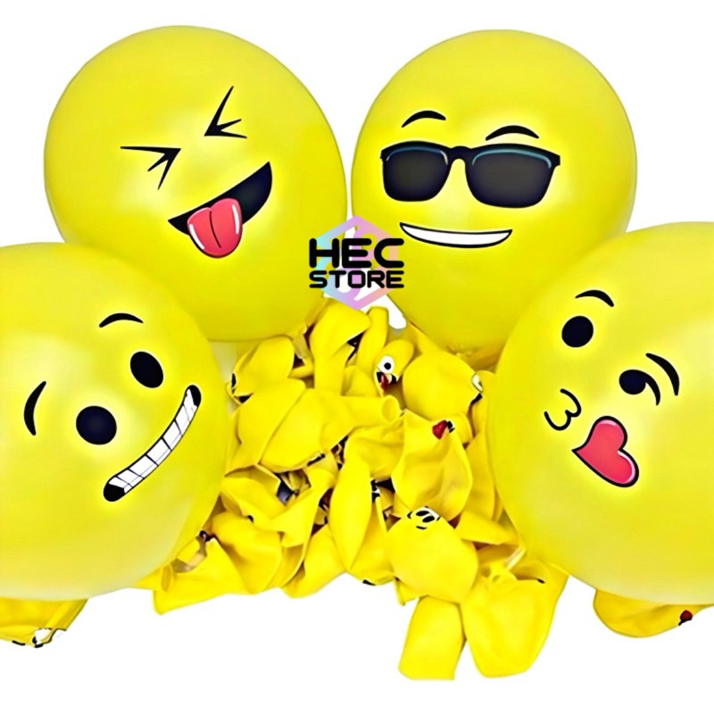 BALON LATEX EMOTICON KUNING 12 INCH | BALON EMOJI KUNING (1 PACK ISI 100 PCS)