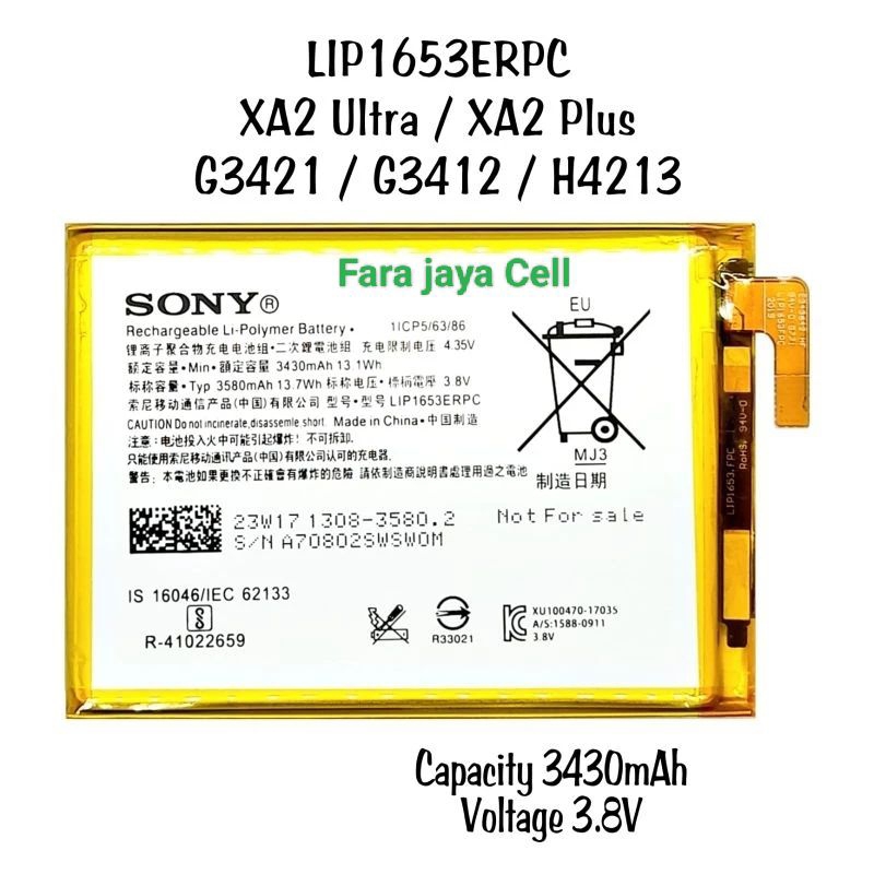 Baterai Battery Original Sony Xperia XA2 Ultra/XA2 Plus/XA1 Plus LIP1653ERPC