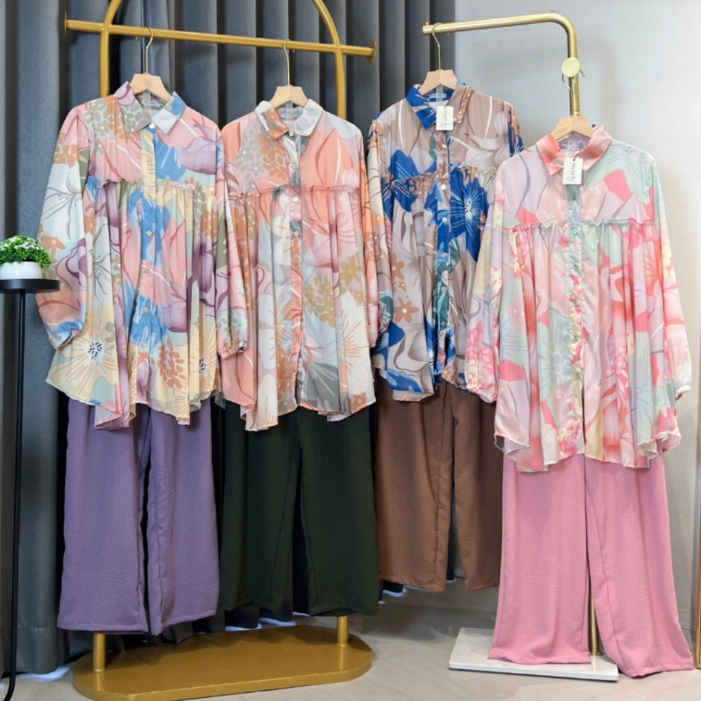 Set celana STA Gamis blouse atasan tunik kemeja hijab set celana muslim kerudung wanita kondangan bu