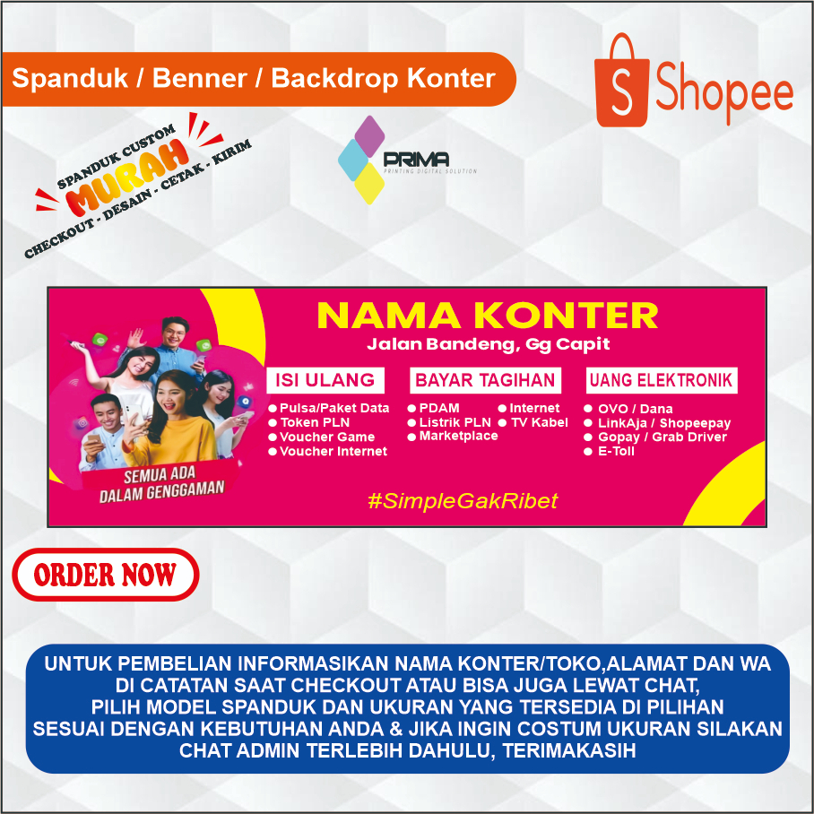 BANNER SPANDUK KONTER PULSA/HIASAN KONTER PULSA/PERLENGKAPAN KONTER PULSA/BANNER CUSTOM