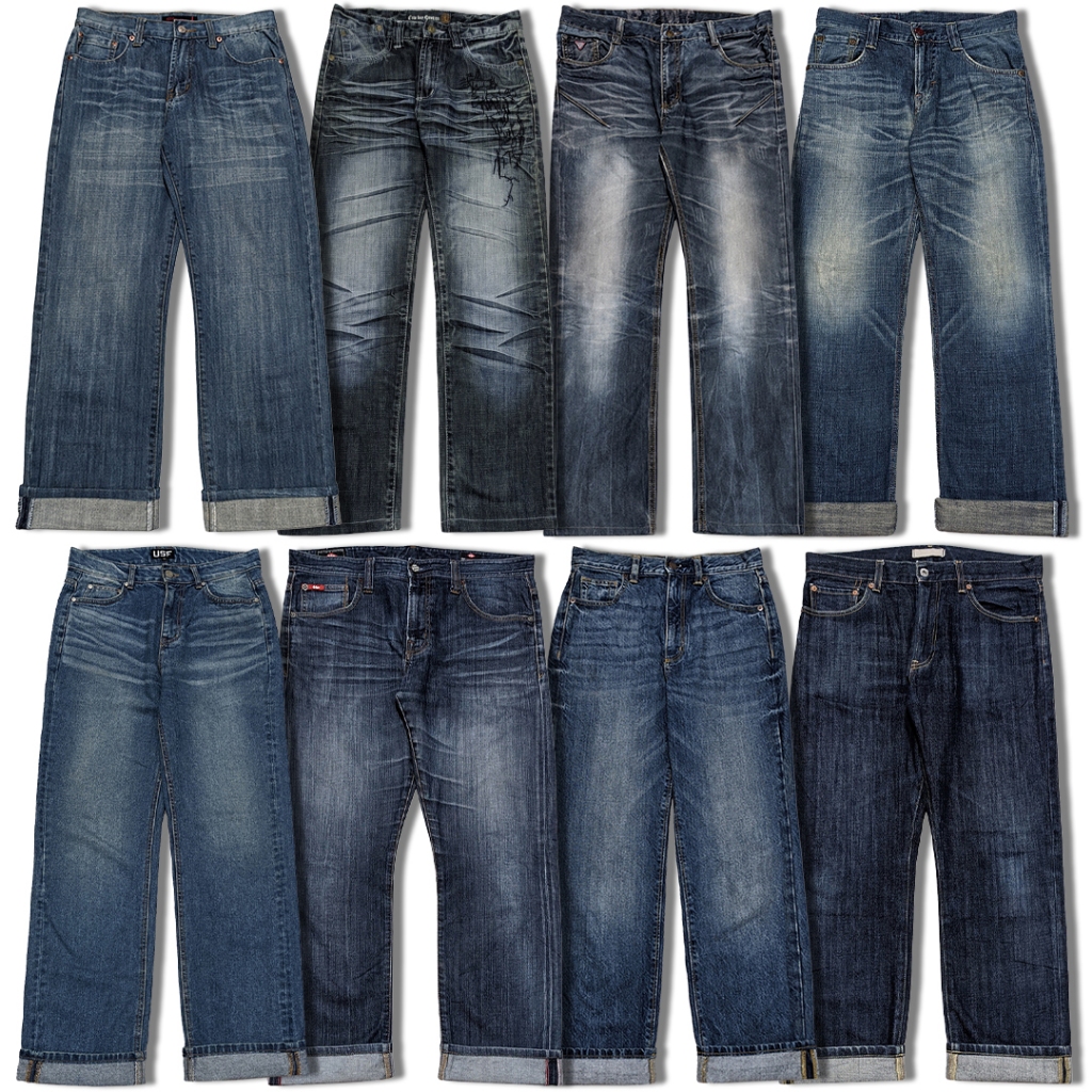 Denim Pants Fading Baggy Jeans Branded Selvedge Washed Distress Vintage Celana Panjang Pria Wanita